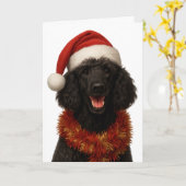 Cute black Poodle Christmas card Karte (Gelbe Blume)