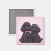 Cute Black Poodle Couple Valentine Illustration  Magnet (Vorderseite/Rückseite)