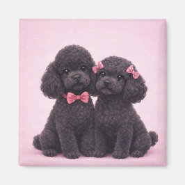 Cute Black Poodle Couple Valentine Illustration  Magnet