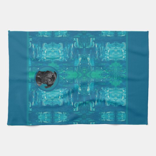 Cute Black Pug Face Charm | Unique Custom Dog Love Geschirrtuch (Horizontal)