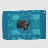 Cute Black Pug Face Charm | Unique Custom Dog Love Golfhandtuch (Horizontal)