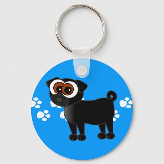 Cute Black Pug Keychain - Blue Schlüsselanhänger (Vorderseite)