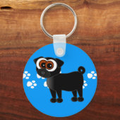 Cute Black Pug Keychain - Blue Schlüsselanhänger (Vorderseite)