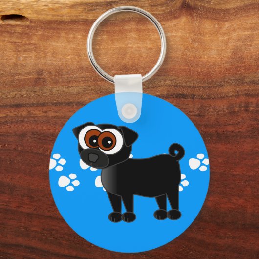 Cute Black Pug Keychain - Blue Schlüsselanhänger (Vorderseite)