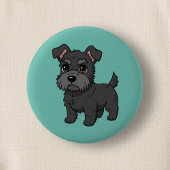 Cute Black Scottish Terrier Dog Green Button