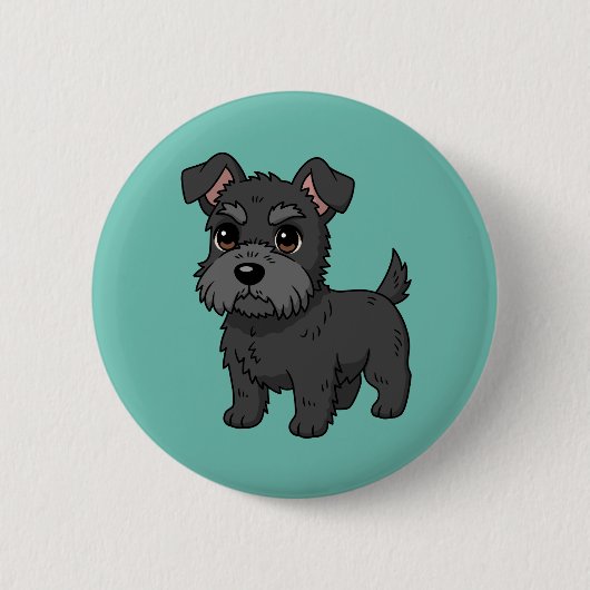 Cute Black Scottish Terrier Dog Green Button (Vorderseite)