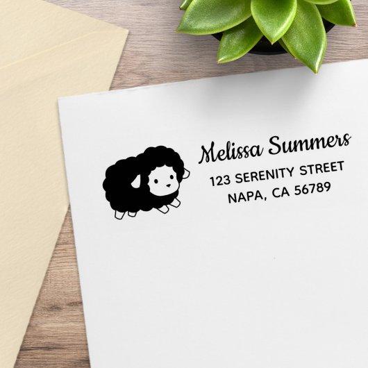 Cute Black Sheep Ewe Return Address Gummistempel