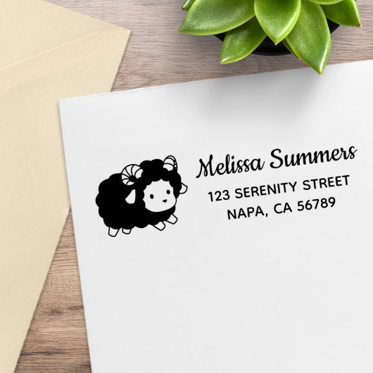 Cute Black Sheep Ram Return Address Gummistempel