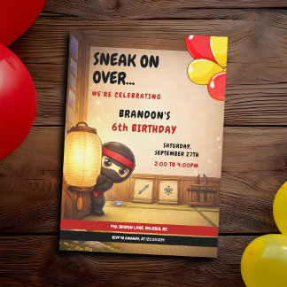 Cute Black Sneaky Ninja Lantern Dojo Kids Birthday Einladung