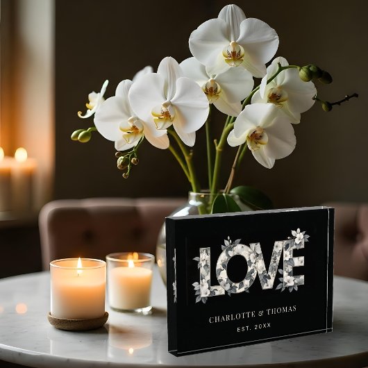 Cute Black White and Grey Shades Floral LOVE Word Fotoblock
