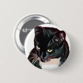 Cute Black White Cat Cartoon Button (Vorne & Hinten)