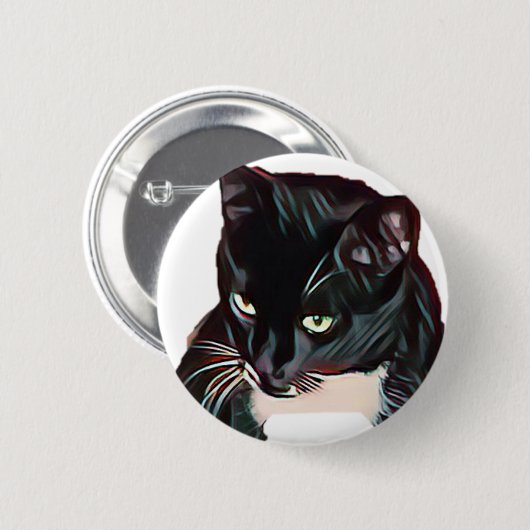Cute Black White Cat Cartoon Button (Vorne & Hinten)