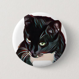 Cute Black White Cat Cartoon Button