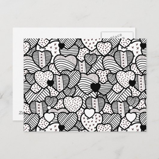 Cute black white hearts patterns postkarte (Vorne/Hinten)
