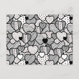 Cute black white hearts patterns postkarte