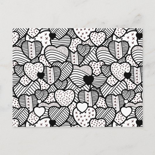 Cute black white hearts patterns postkarte (Vorderseite)