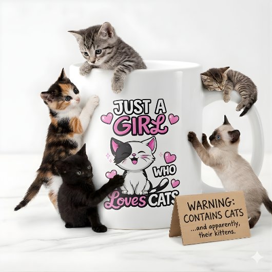 Cute Black & White Kitten & Pink Hearts Jumbo-Tasse