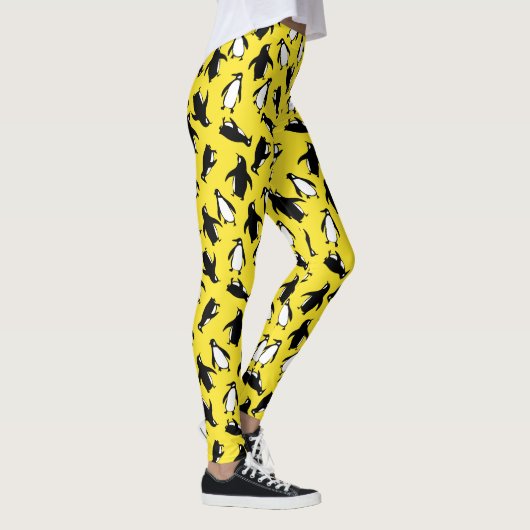 Cute black white penguin pattern yellow background leggings (Rechts)