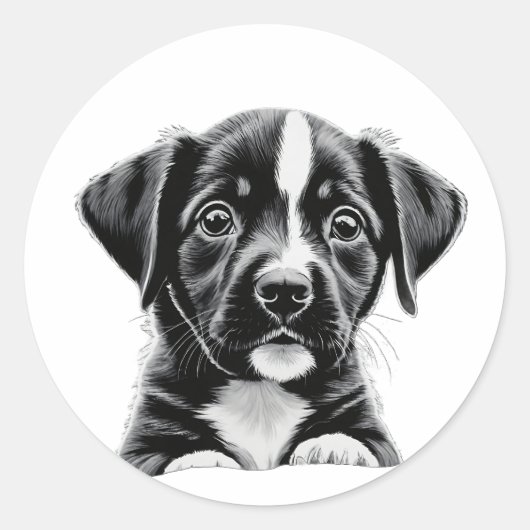 Cute Black & White Puppy – Adorable Dog Sticker (Vorderseite)