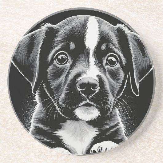 Cute Black & White Puppy – Dog Lover Coasters Getränkeuntersetzer (Vorne)