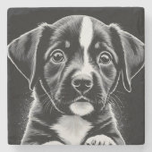 Cute Black & White Puppy – Dog Lover Coasters Steinuntersetzer (Vorderseite)