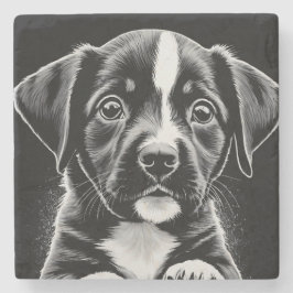 Cute Black & White Puppy – Dog Lover Coasters Steinuntersetzer