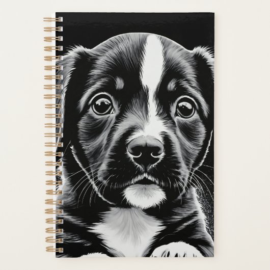 Cute Black & White Puppy – Dog Lover Planner Planer (Vorderseite)