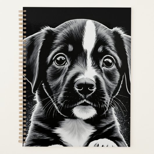 Cute Black & White Puppy – Dog Lover Planner Planer (Vorderseite)