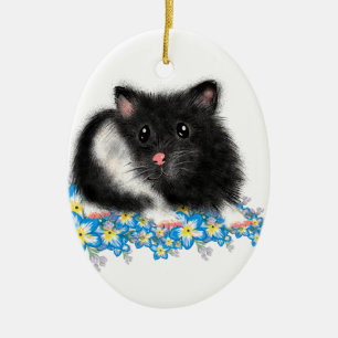 Cute Black White Syrian Hamster Ohrfeigen Keramik Ornament
