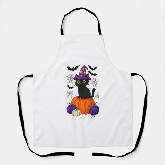 Cute Black Witch Cat Pumpkin Halloween Costume Fal Schürze (Vorderseite)