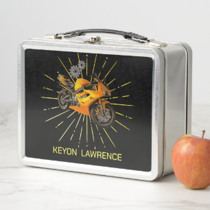 Cute Black & Yellow Boys Motorrad Metal Lunchbox