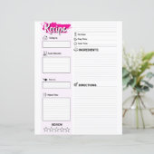Cute Blank Recipe Paper Sheet (Full Page Fillable) (Stehend Vorderseite)