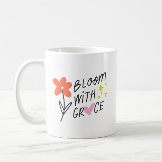 Cute Bloom With Grace Hand Drawn Red Flower Pink Kaffeetasse (Links)