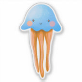 Cute Blue and Orange Jellyfish Aufkleber (Vorderseite)