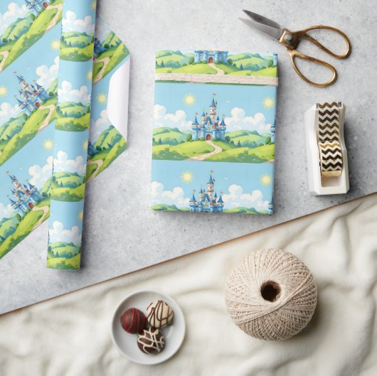 Cute blue and white castle geschenkpapier (Basteln)