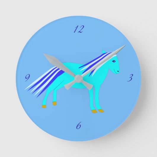 Cute Blue Baby Boy Unicorn Nursery Runde Wanduhr (Vorderseite)