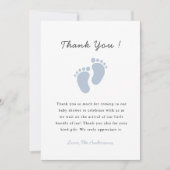 Cute Blue Baby footprint Baby Boy shower Dankeskarte (Vorderseite)