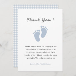 Cute Blue Baby footprint Baby Boy shower Dankeskarte