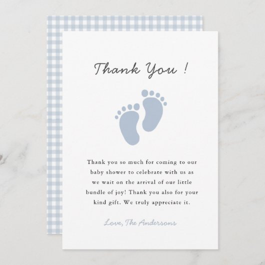 Cute Blue Baby footprint Baby Boy shower Dankeskarte (Vorne/Hinten)