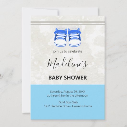 Cute Blue Baby Shower Invitation – Baby Boy Custom Einladung (Vorderseite)