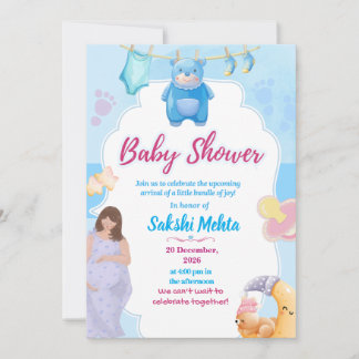 Cute Blue Baby Shower Invitation Dankeskarte
