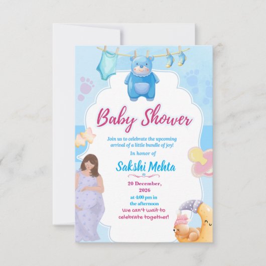 Cute Blue Baby Shower Invitation Dankeskarte (Vorderseite)