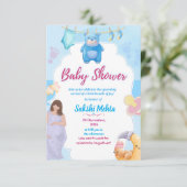 Cute Blue Baby Shower Invitation Dankeskarte (Stehend Vorderseite)