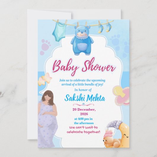 Cute Blue Baby Shower Invitation Save The Date (Vorderseite)