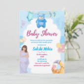 Cute Blue Baby Shower Invitation Save The Date (Stehend Vorderseite)