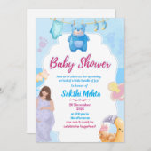 Cute Blue Baby Shower Invitation Save The Date (Vorne/Hinten)