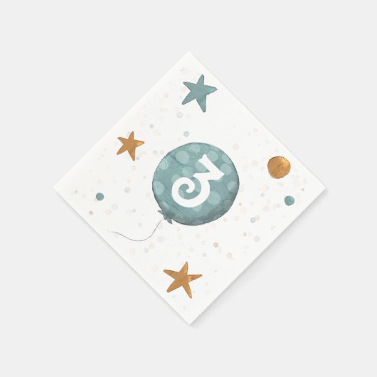 Cute Blue Balloon Boy Third Birthday Party Serviette (Ecke)