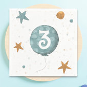 Cute Blue Balloon Boy Third Birthday Party Serviette