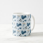 Cute Blue Bird and Berries illustrated Pattern Kaffeetasse (VorderseiteRechts)