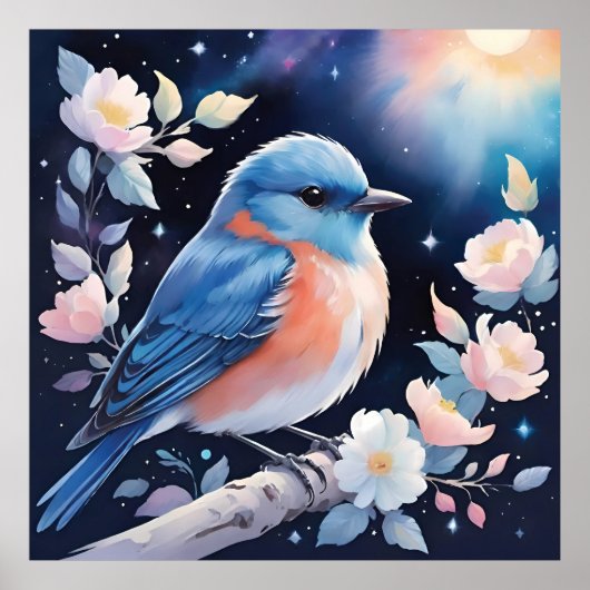 Cute blue bird illustration poster (Vorne)